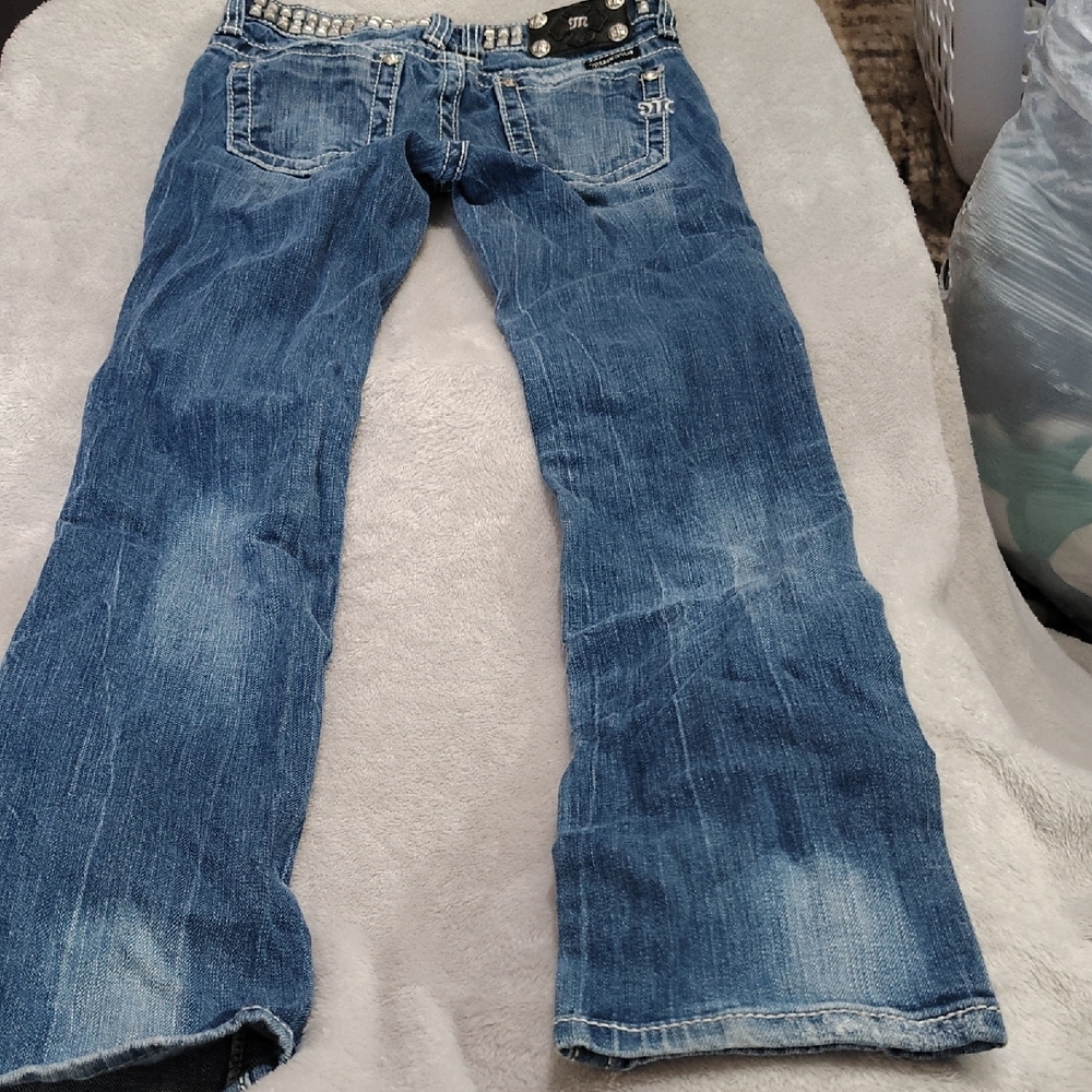 Blue Denim Jeans with Studded Waistband